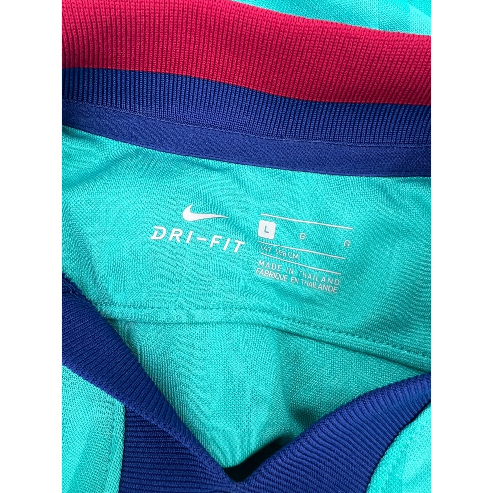 Nike Kids L FC Barcelona 19/20 Teal Jacquard Retro Collar Soccer Jersey - Picture 3 of 9